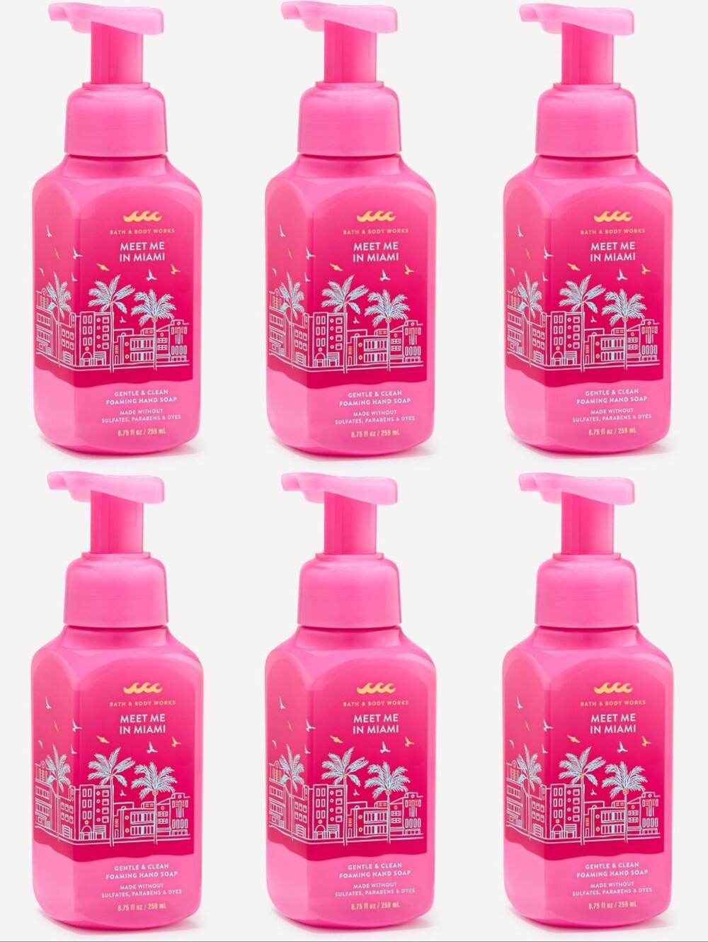 Bath & Body Works Meet Me in Miami Foaming Hand Soap Set of 6 NEW RARE